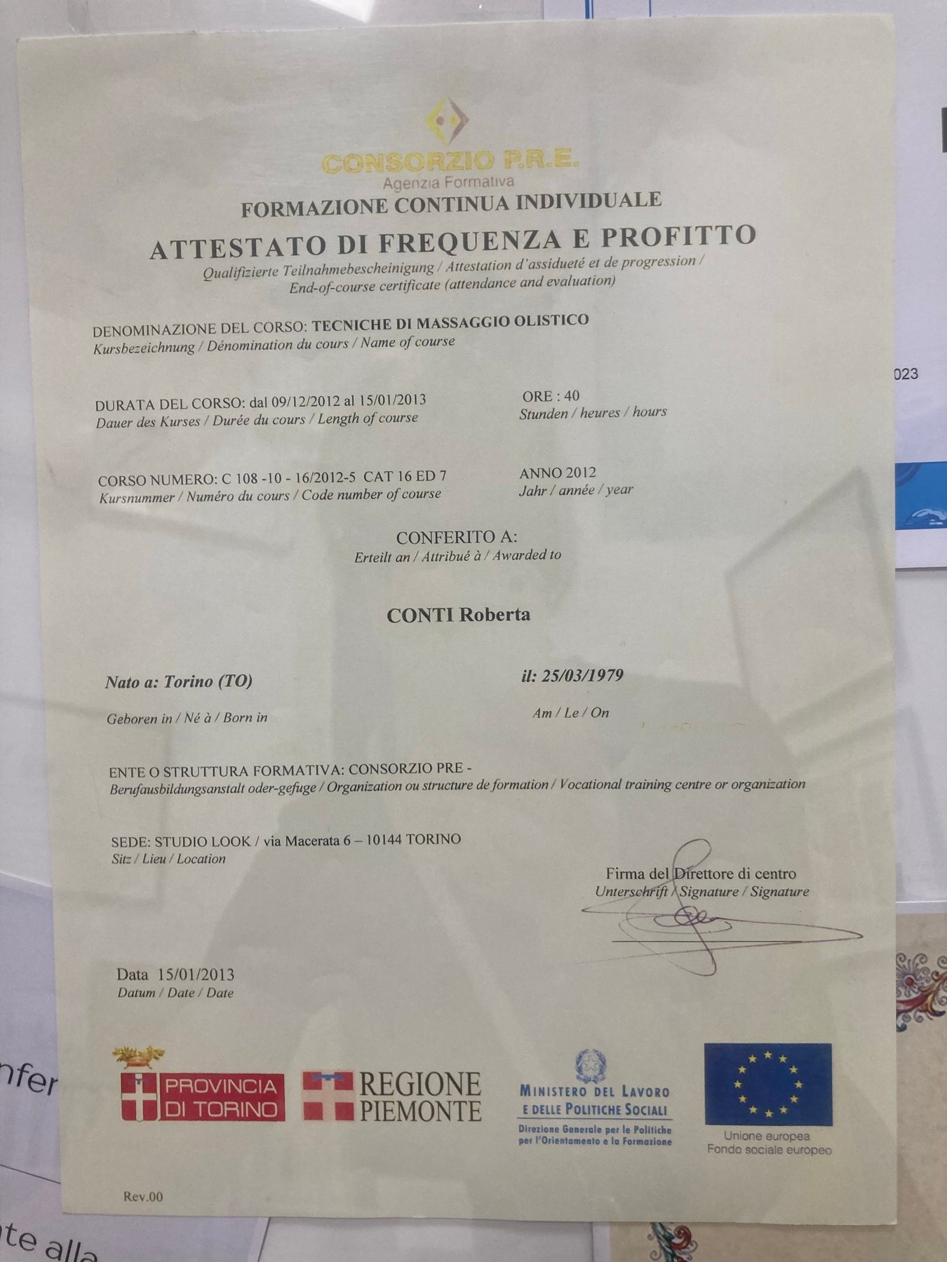 Attestato di tecniche olistiche